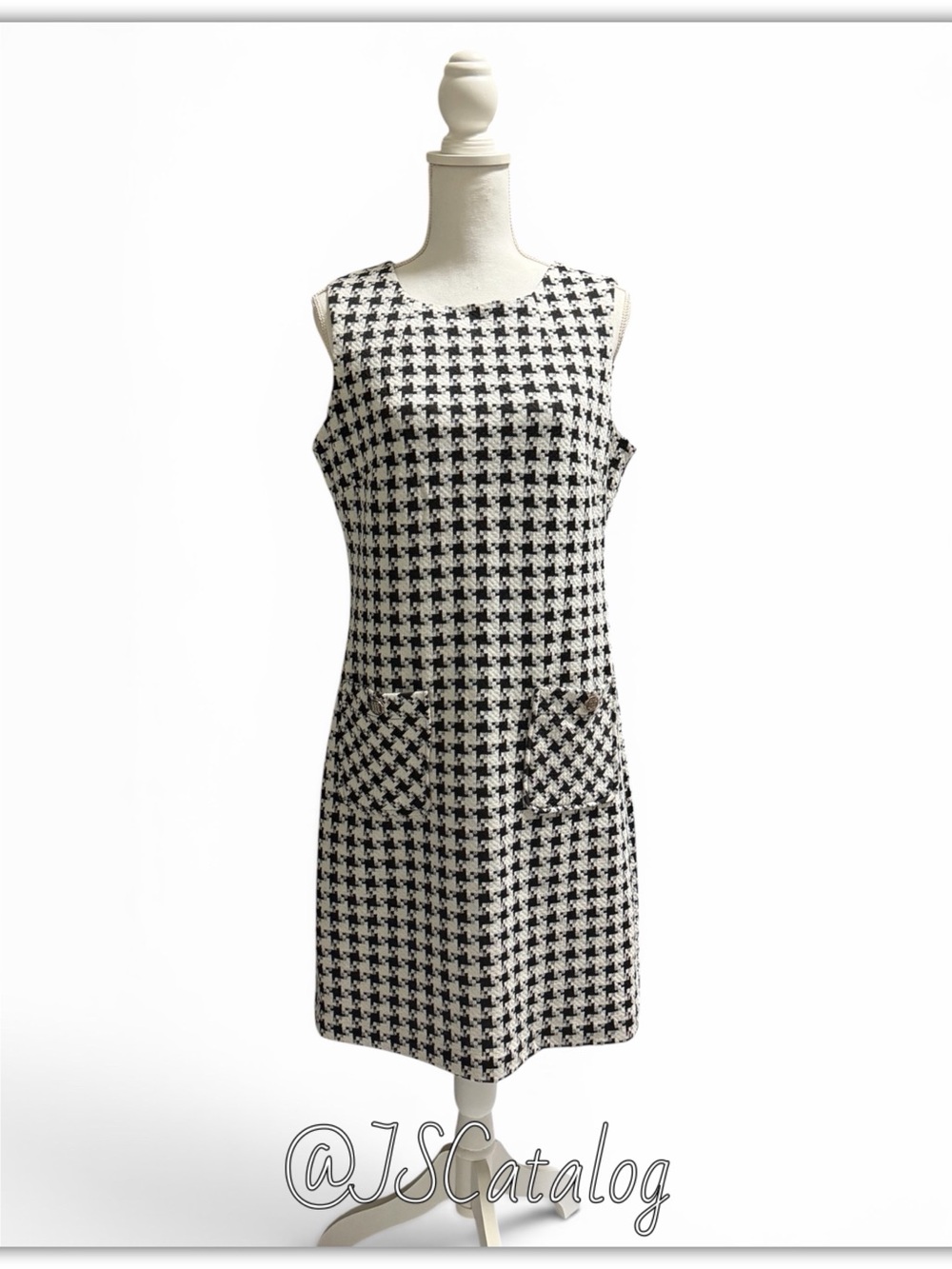 Tommy Hilfiger Sleeveless Houndstooth Shift Dress - Black & White